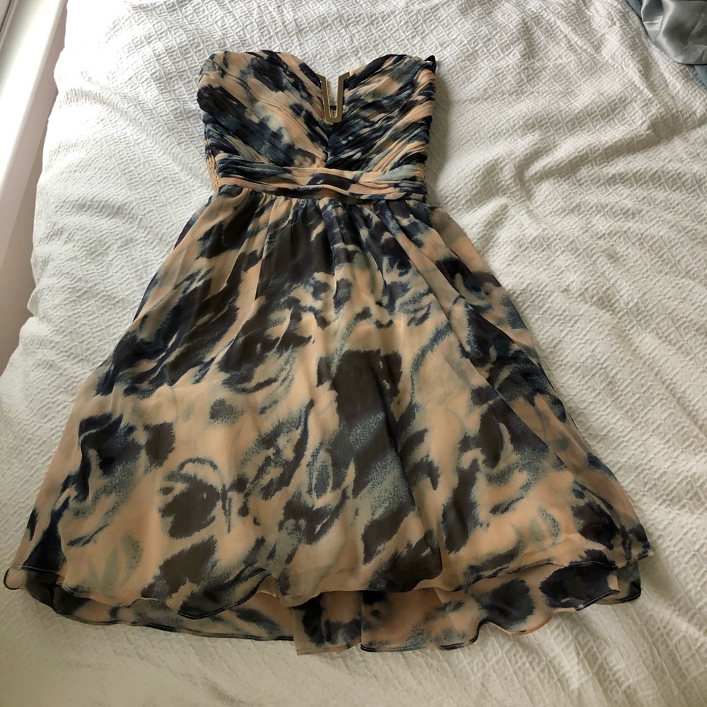 Pastel and Navy Mini Dress with Gold Accent